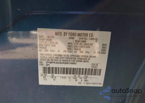 2024 Ford Edge Se from USA, damaged, VIN 2FMPK4G92RBB18983